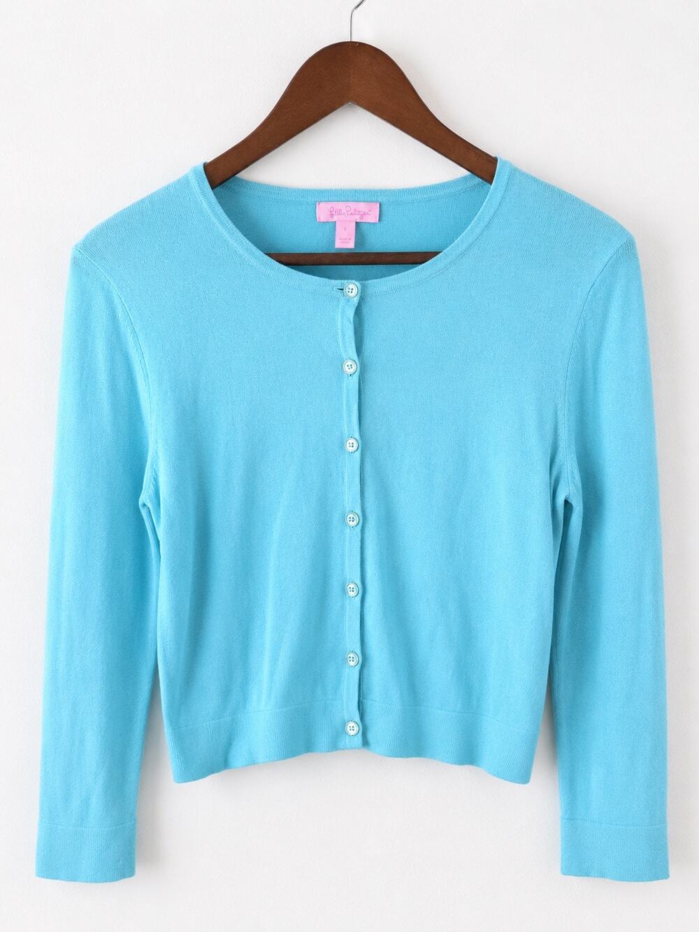 Lilly Pulitzer Style 71489 Aqua Blue Cropped Cardigan Sweater Size Large